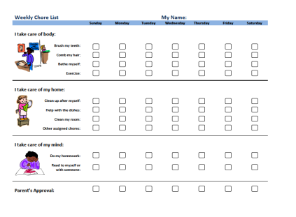 chores for kids. Kids My Chores Checklist