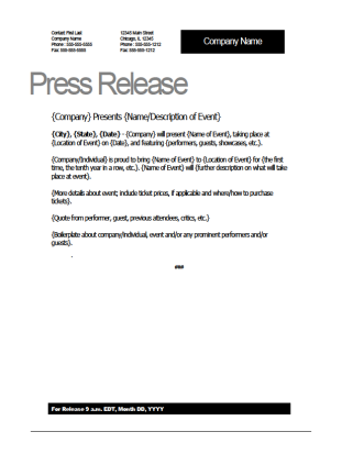 Press Release Template on Event Press Release Template