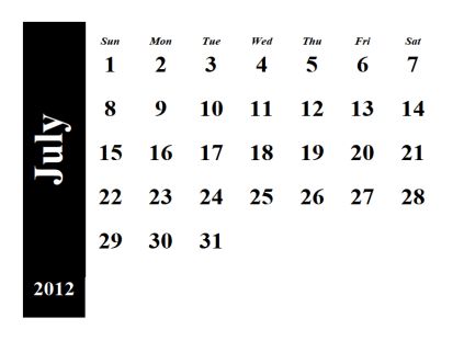 Printcalendar  Free on July 2012 Calendar