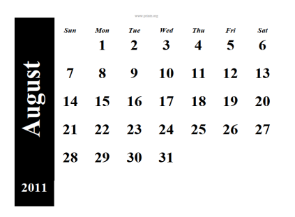 august calendar 2011 printable. Free August 2011 calendar to