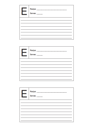 3x5 Recipe card lined and lettered E