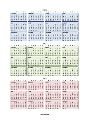 calendar 2012 printable. 2010 thru 2012 Calendar