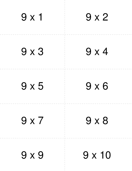 Times Table Nines